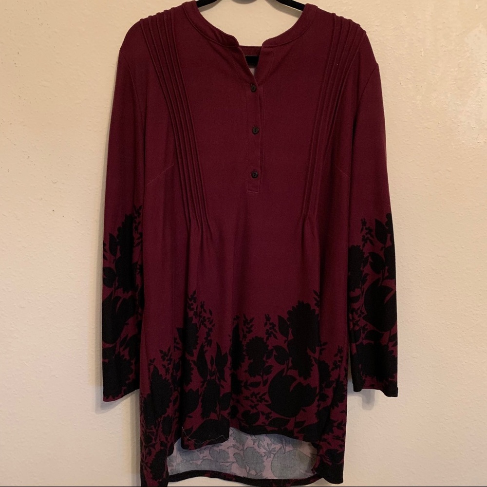 Maroon Top with Black Flowers